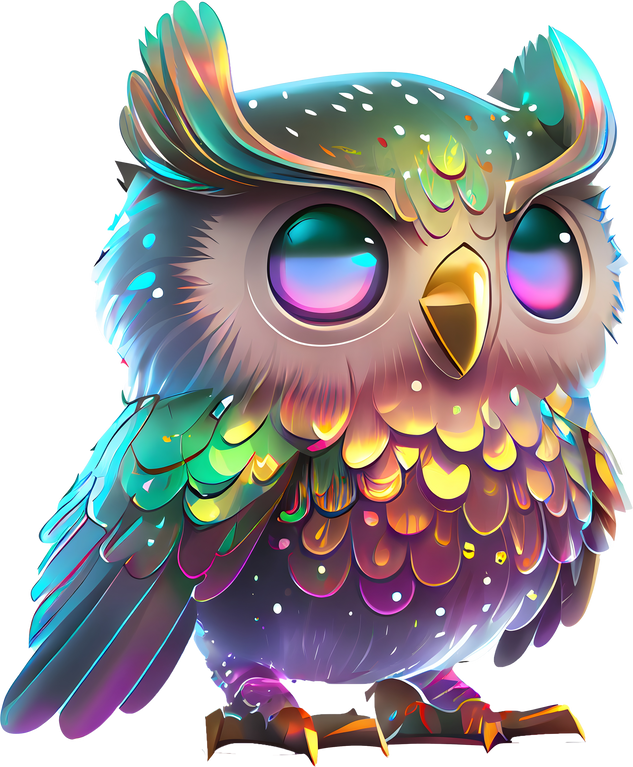 Cute Chibi Owl with Holographic color PNG